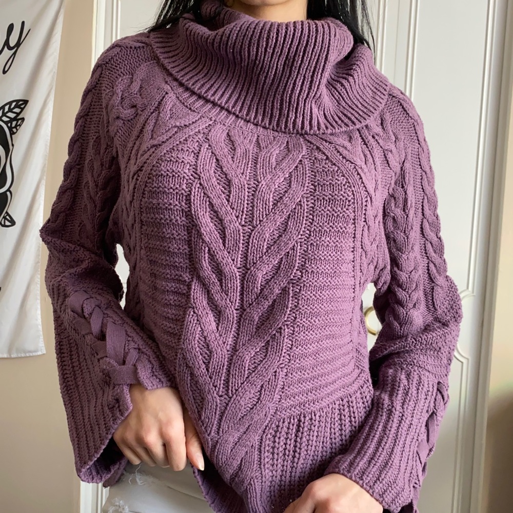 EXPRESS purple knit sweater w bellbottom sleeves